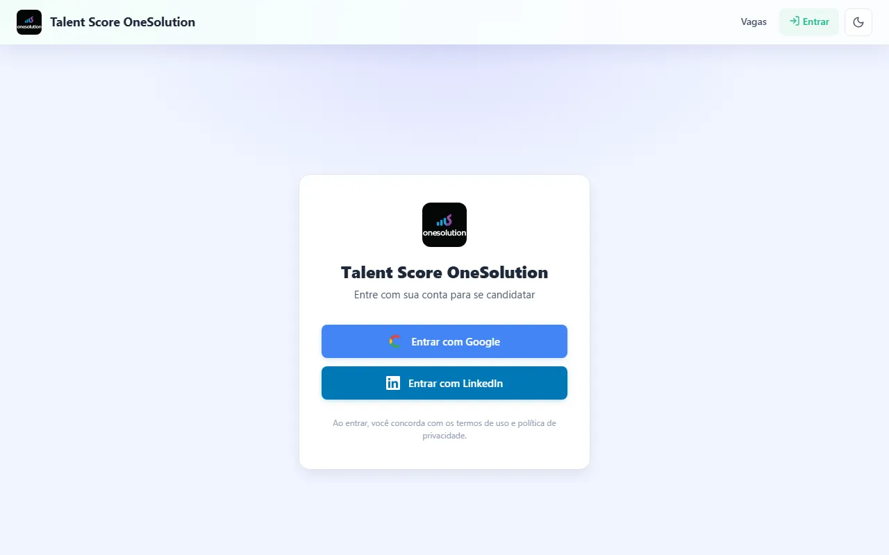 Tela de entrada do portal com os botões do Google e do LinkedIn